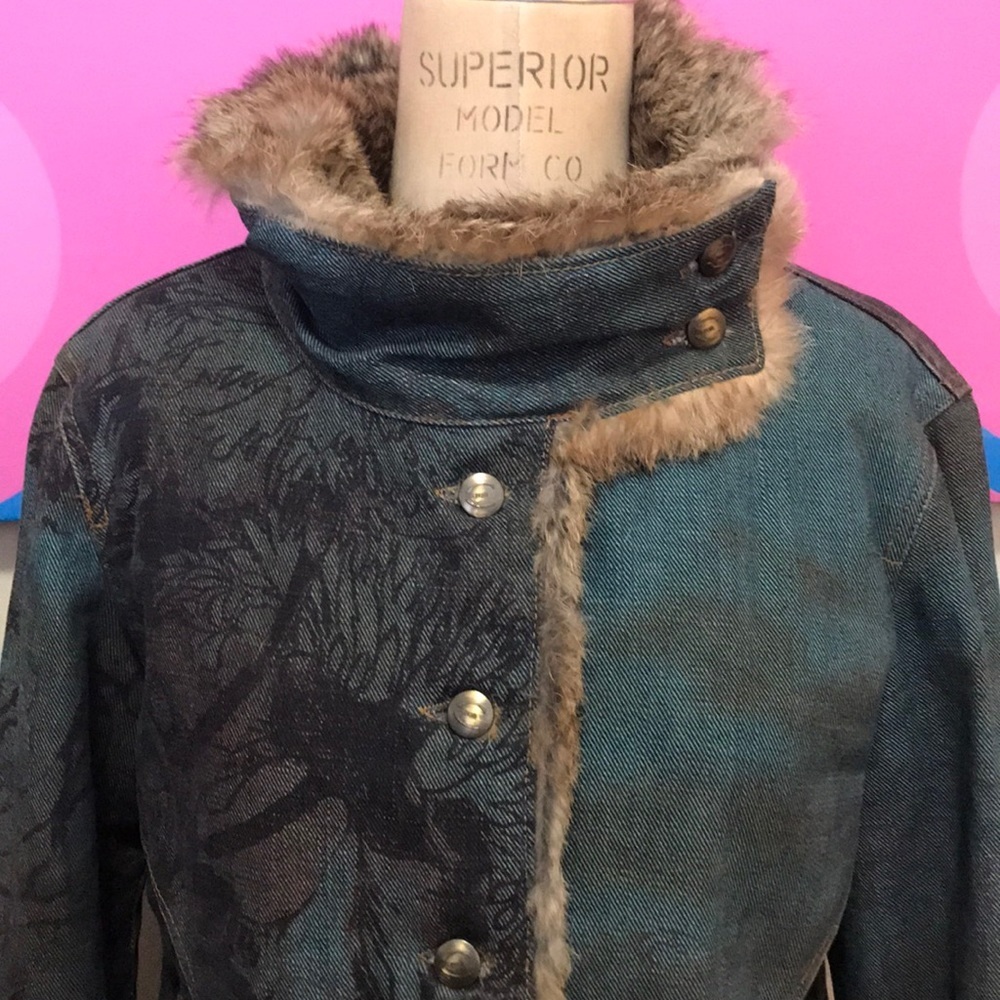 Roberto Cavalli Denim Rabbit Fur Lined Jacket - Picture 2 of 16
